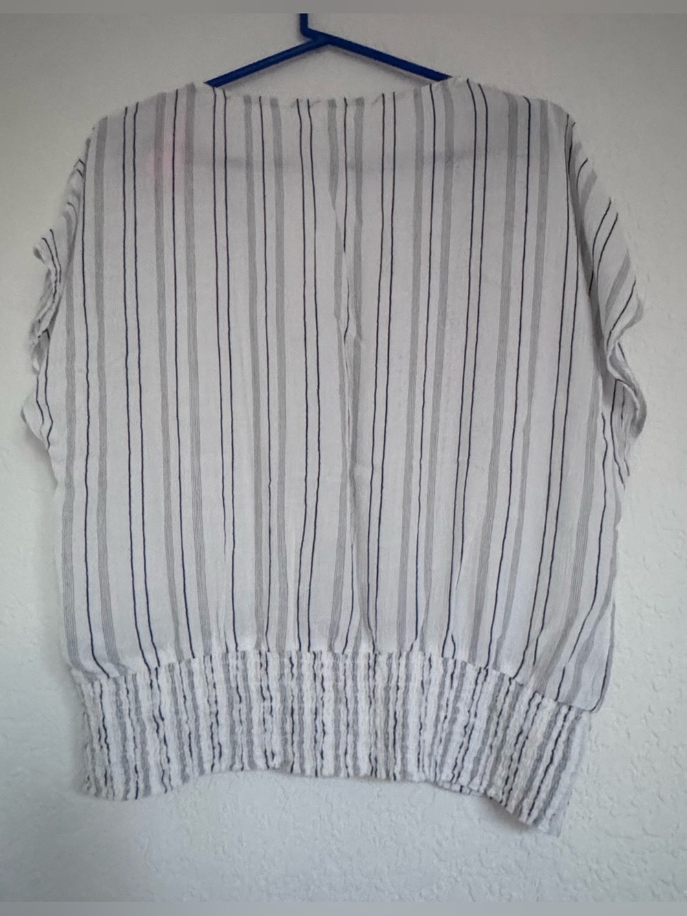 Maurices White and Gray Striped Button-Front V-Neck Blouse - Picture 2 of 8
